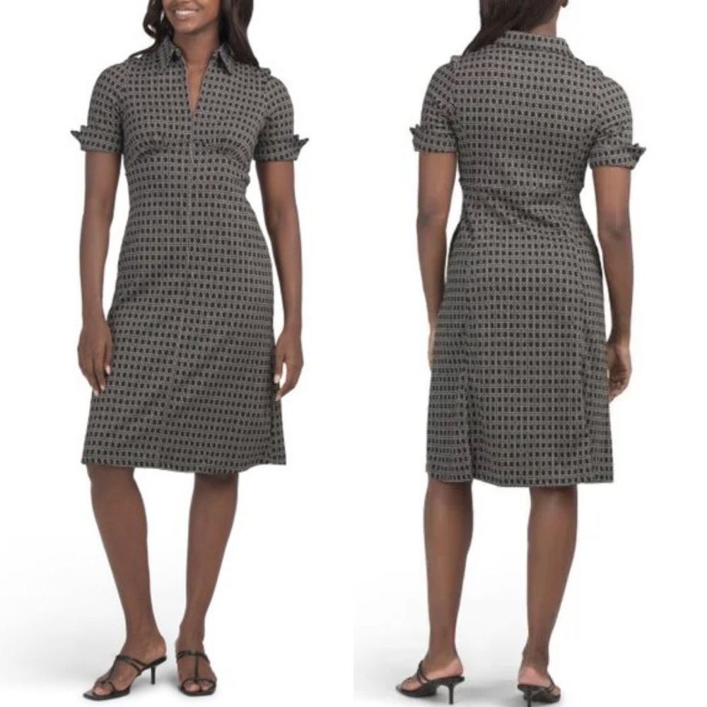 Max Studio Patterned Collared Midi Dress Black Wh… - image 1